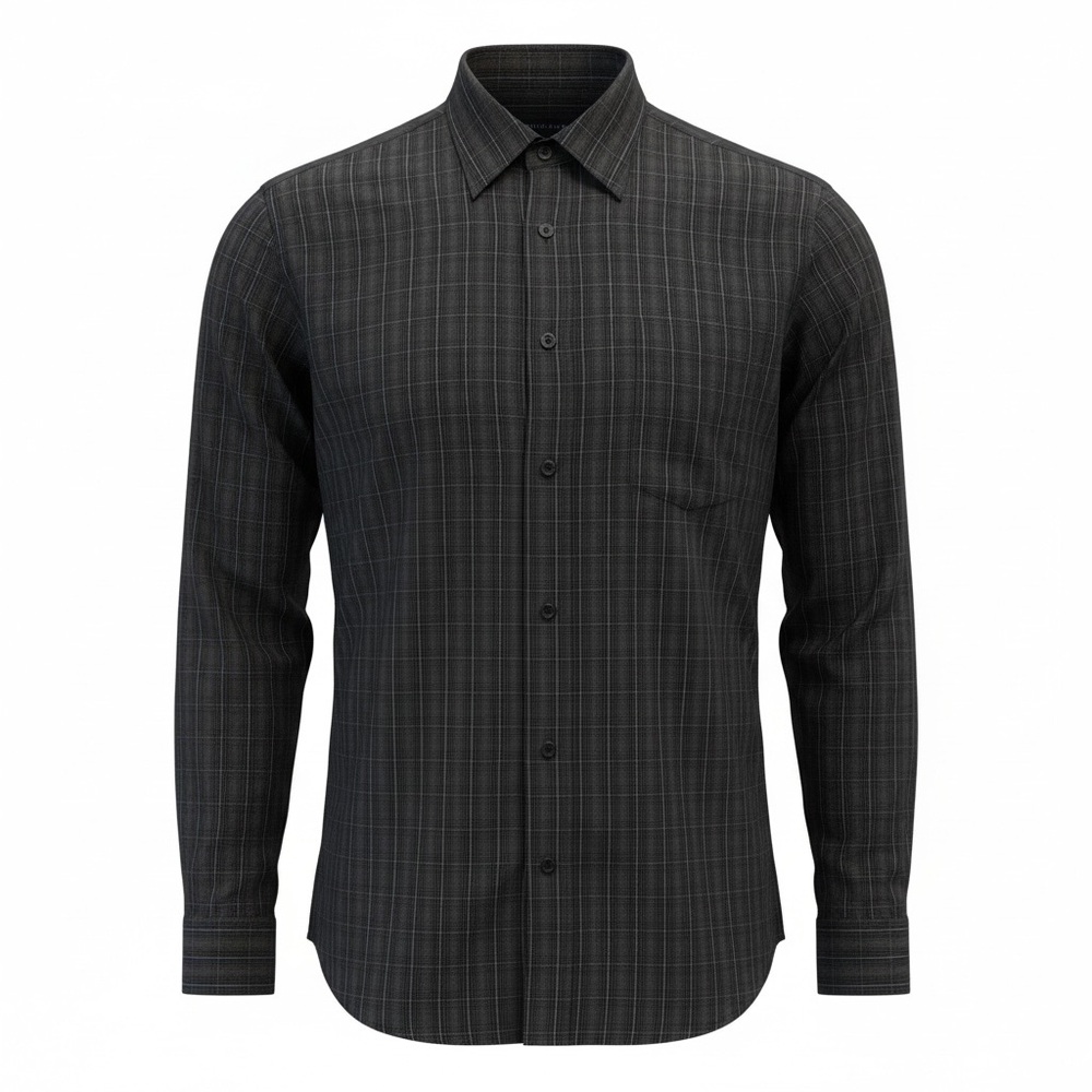 MANHATTAN Classic Black Gray square grid  Men Medium Long sleeve button up Shirt
